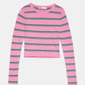 Zara Pink and Green Striped Top